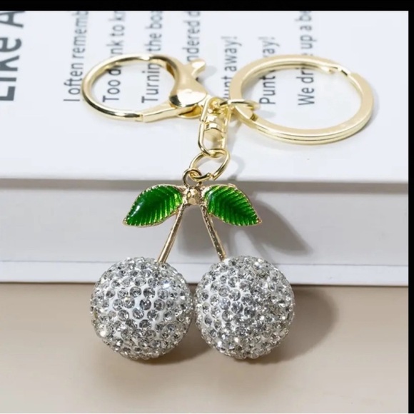 Cherry Keychain Or Bag Charms Set with Rhinestones 3 pack - Picture 6 of 9